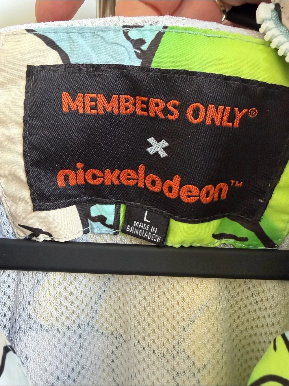 Members Only x Nickelodeon Rugrats Reptar Print Hooded Windbreaker Large Rare